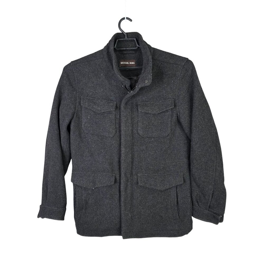 Mens Michael Kors Charcoal Gray Wool Blend Jacket Full Zip & Button Size M